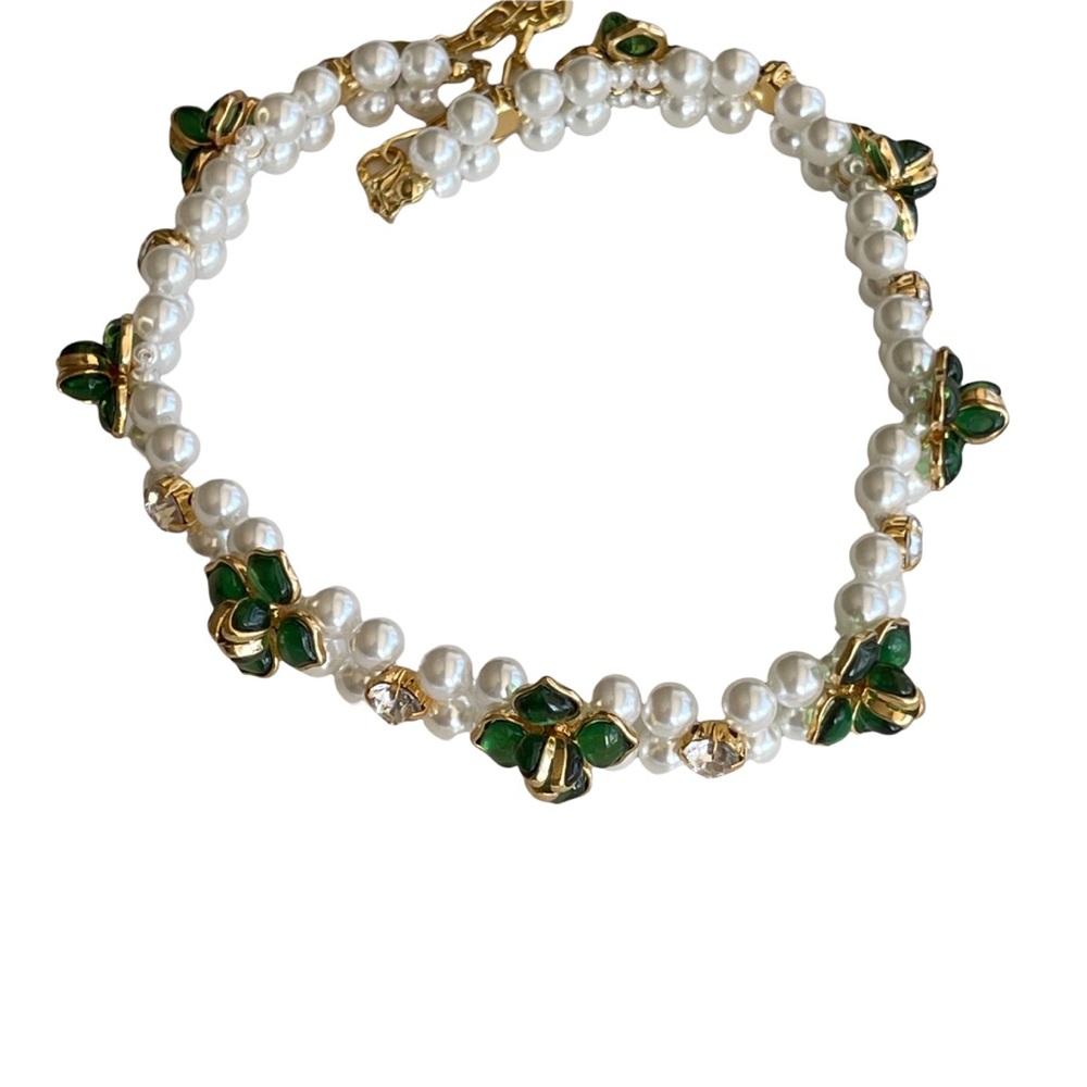 VTG rare poured glass Green pearl French choker necklace